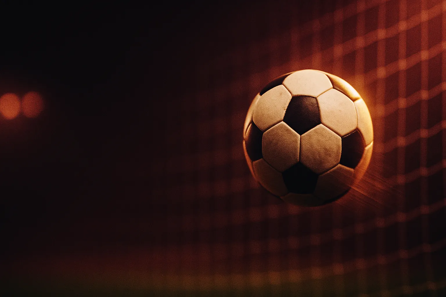 AperoRoom — L'Aftergame : illustration poster d'un ballon de football en mouvement devant un filet de stade, ambiance rose-or