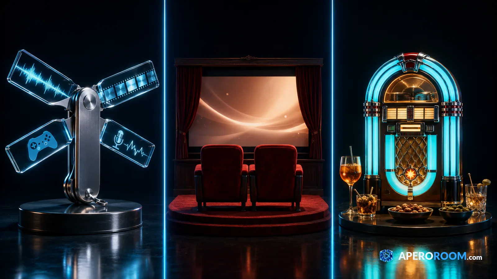 Un couteau suisse vidéo, une salle de cinéma miniature et un jukebox illustrent trois façons de regarder ensemble à distance.