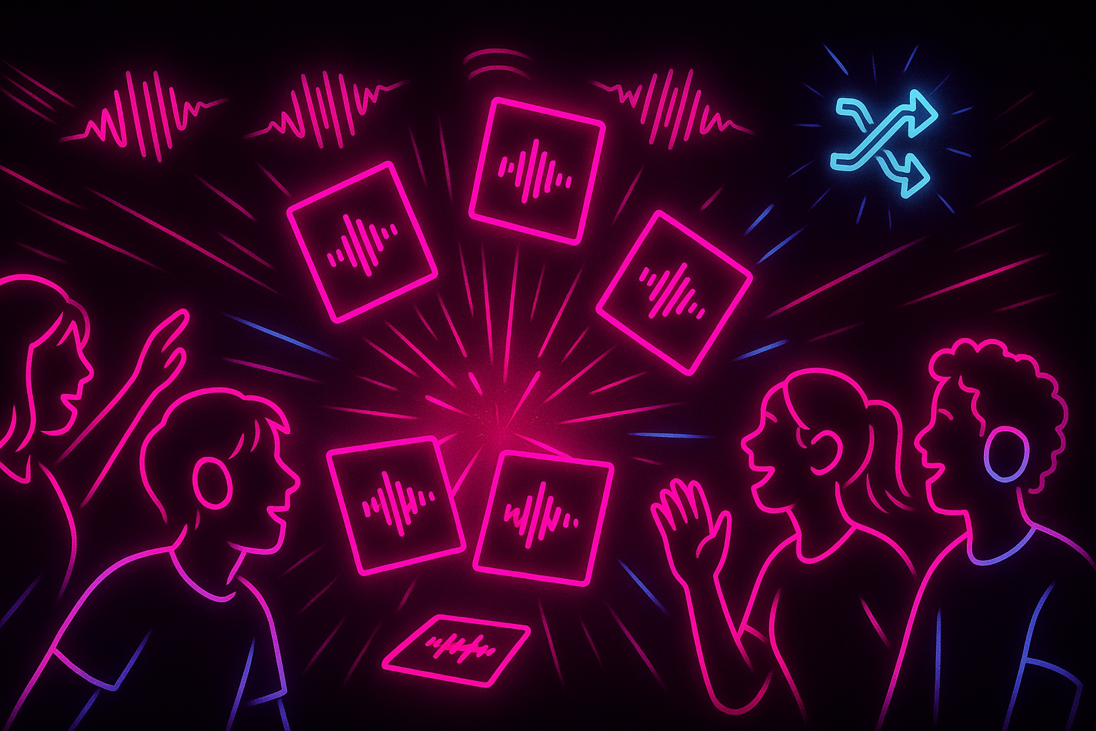 Extraits musicaux du blind test diffusés en même temps pour tous, chacun propose puis tirage au sort