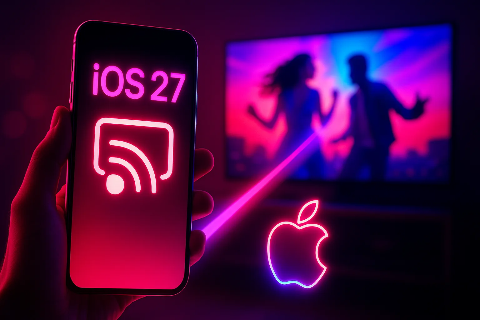 iPhone sous iOS 27 diffusant une vidéo vers une télévision via Google Cast
