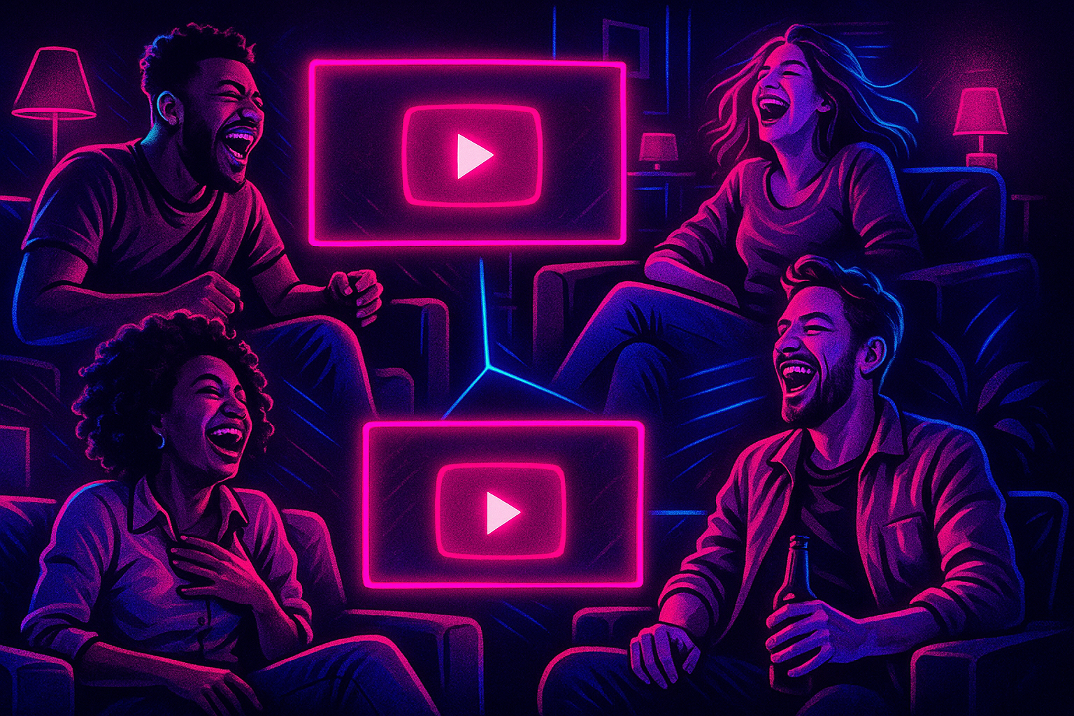 Chacun chez soi devant le même écran YouTube, éclats de rire au même instant en watch party